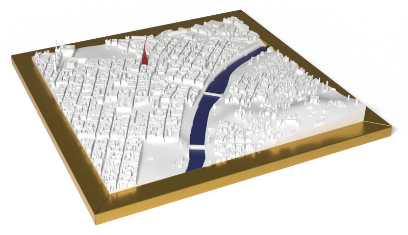 Mappa di Torino con cornice oro