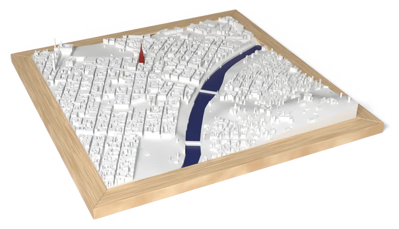 Mappa di Torino con cornice rovere naturale