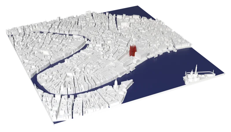 Mappa 3D di Venezia con Basilica e Campanile di San Marco in rosso